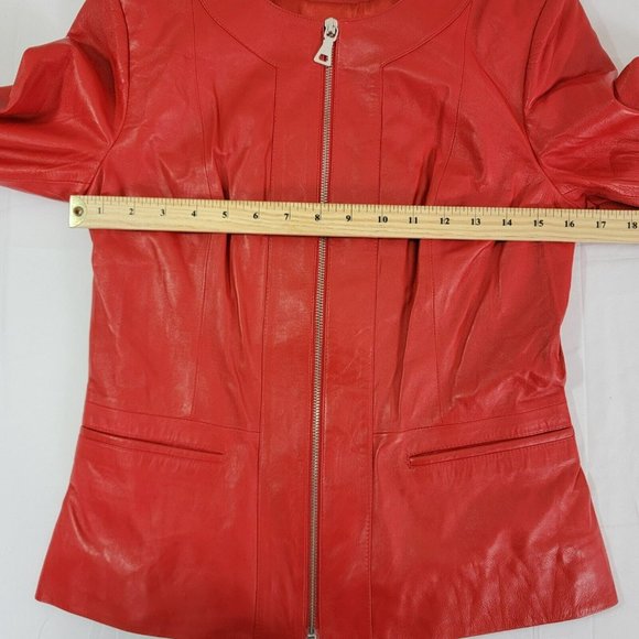 Tess Exotic Leather Jacket Size Small Red 100% Sheepskin Zip Solid UNIQUE RARE - Picture 11 of 16
